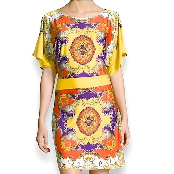 BCBGMaxAzria Yellow Colorful Day Dress Size Medium - Picture 10 of 10